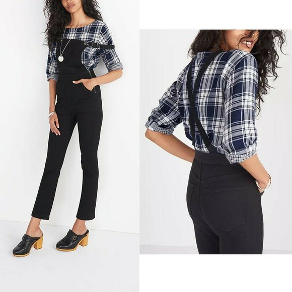 $239 MADEWELL Women's Black Denim Jean Overall XS Jumpsuit Boot Cut Cross Back - Picture 1 of 12